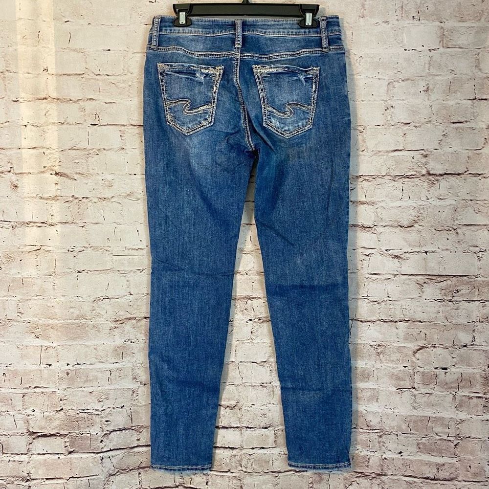 Silver Jeans Co. Women's Blue Medium Wash Light Distress Skinny Jeans Size 29 - Picture 7 of 10